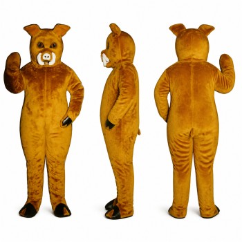 Wild Boar Mascot Costume in Golden Brown with Dark Hooves Adult