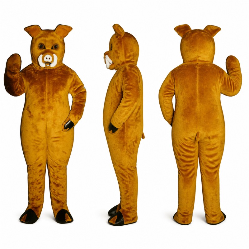 Wild Boar Mascot Costume in Golden Brown with Dark Hooves Adult