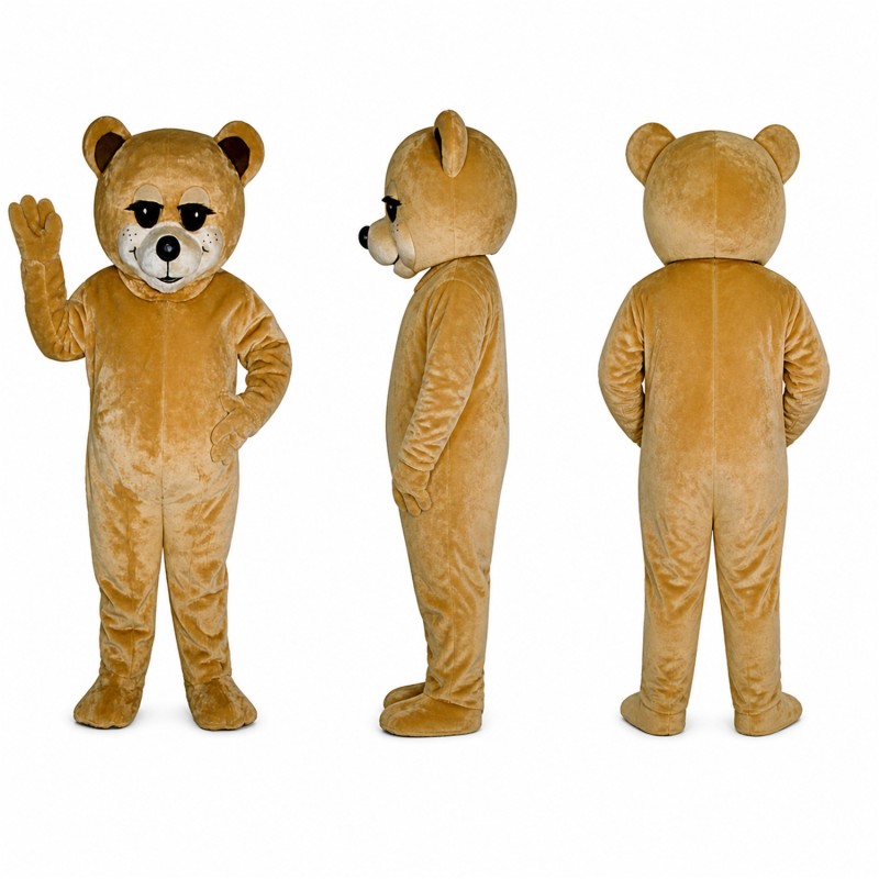 Bear Mascot Costume in Tan with Dark Eye Patches Adult