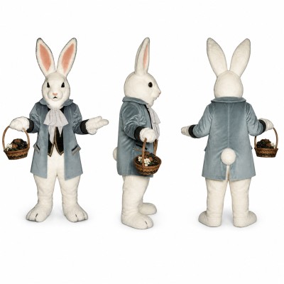 White Rabbit Mascot Costume with Gray Vest and Basket Adult