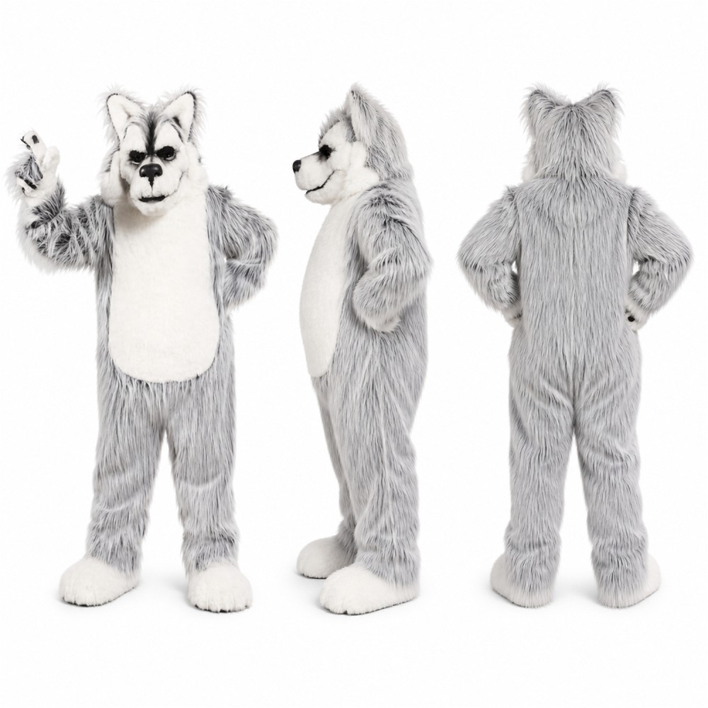 Wolf Mascot Costume in Gray with White Belly Adult
