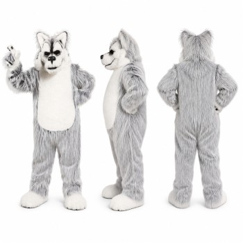 Wolf Mascot Costume in Gray with White Belly Adult