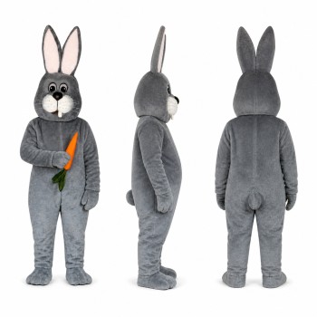 Rabbit Mascot Costume in Gray with Orange Carrot Adult