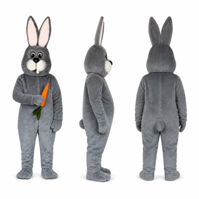 Rabbit Mascot Costume in Gray with Orange Carrot Adult