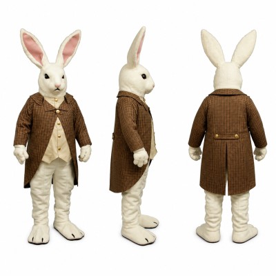 Rabbit Gentleman Mascot Costume in White with Brown Jacket Adult