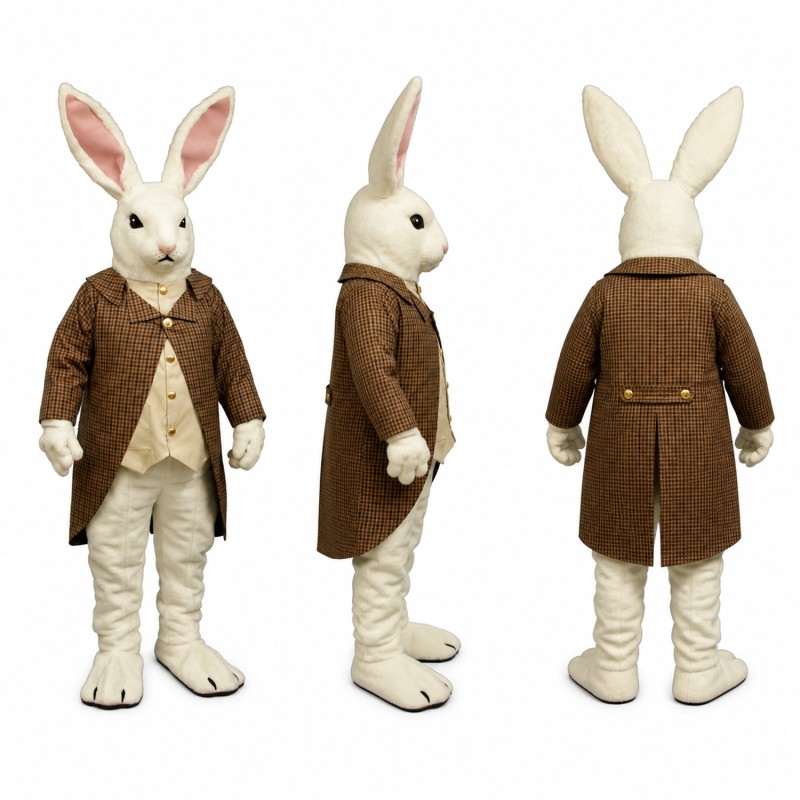 Rabbit Gentleman Mascot Costume in White with Brown Jacket Adult