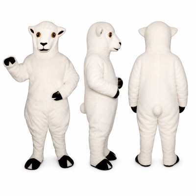 Sheep Mascot Costume in White with Black Hooves Adult