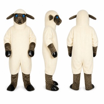 Sheep Mascot Costume in Cream with Black Face Adult
