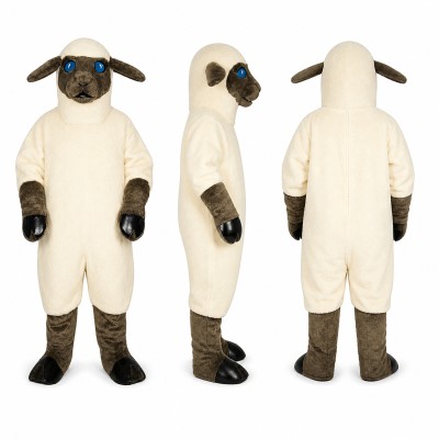 Sheep Mascot Costume in Cream with Black Face Adult