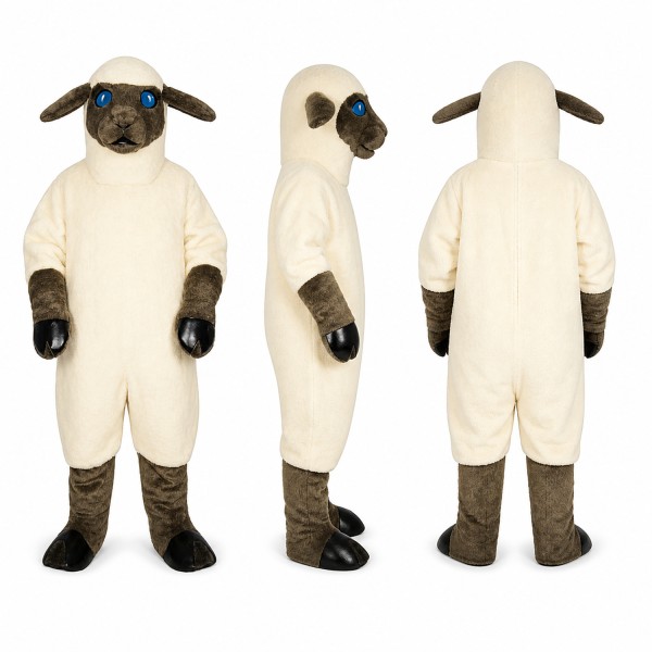 Sheep Mascot Costume in Cream with Black Face Adult