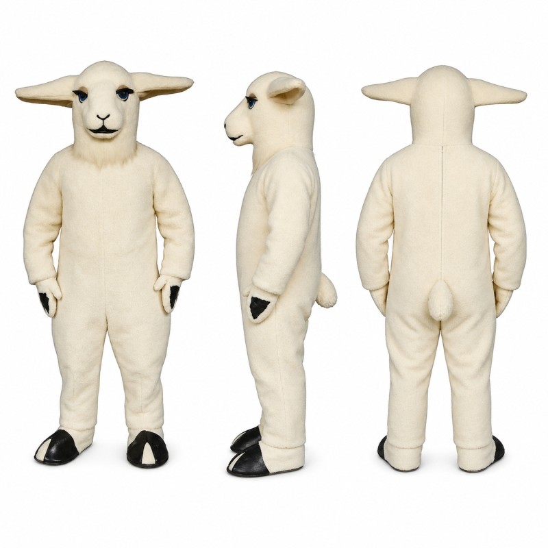 Sheep Mascot Costume in Cream with Long Ears Adult