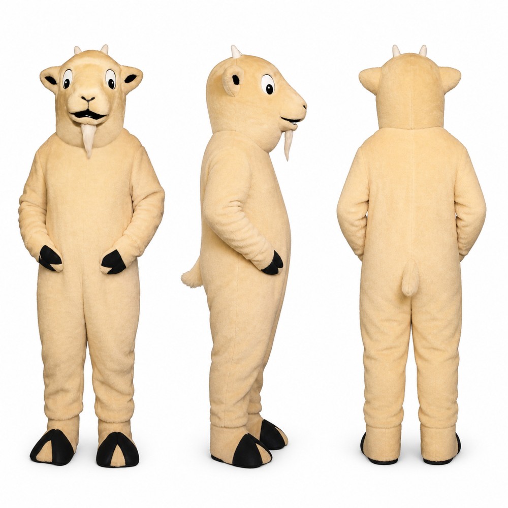 Sheep Mascot Costume in Tan with Black Hooves Adult
