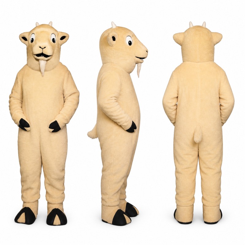 Sheep Mascot Costume in Tan with Black Hooves Adult