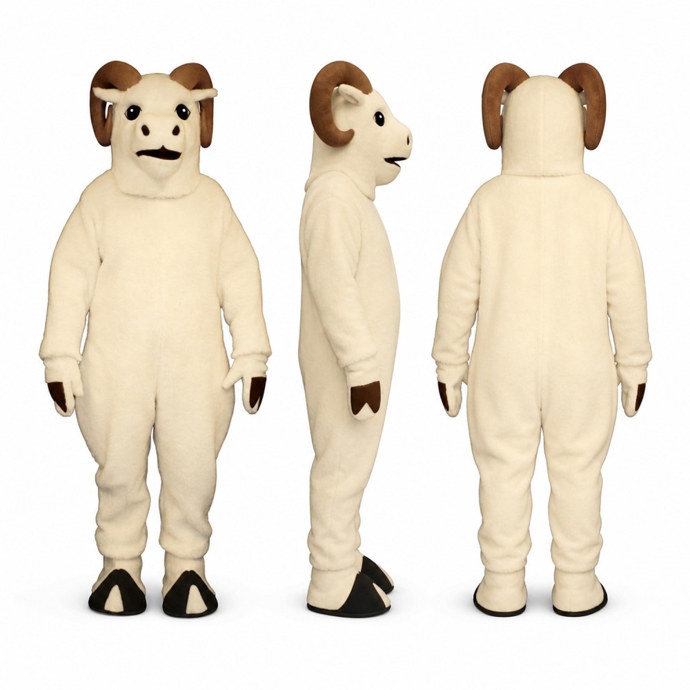 Goat Mascot Costume in Cream with Brown Ears Adult