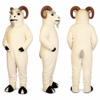 Goat Mascot Costume in Cream with Black Hooves Adult