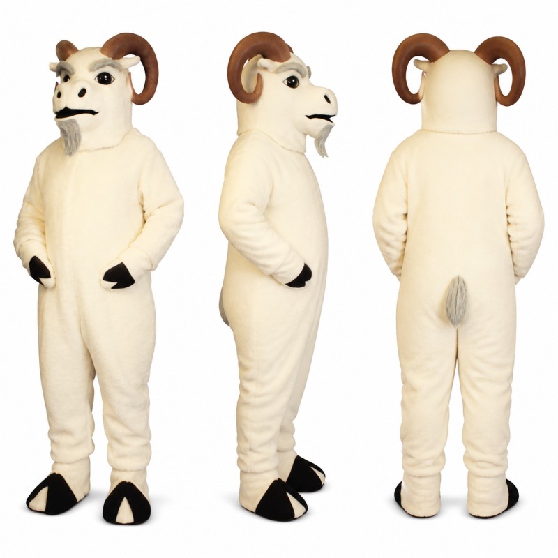 Goat Mascot Costume in Cream with Black Hooves Adult