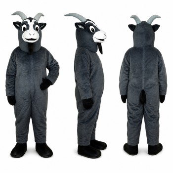 Goat Mascot Costume in Gray with Black Horns Adult