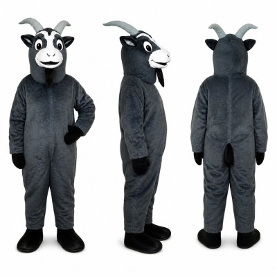 Goat Mascot Costume in Gray with Black Horns Adult