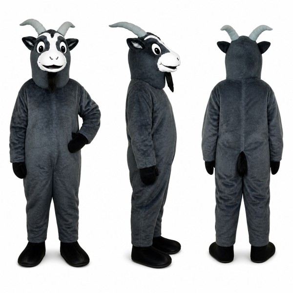 Goat Mascot Costume in Gray with Black Horns Adult