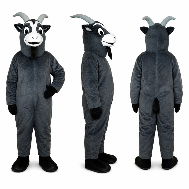 Goat Mascot Costume in Gray with Black Horns Adult