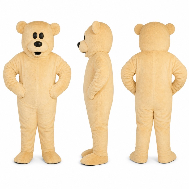 Bear Mascot Costume in Cream with Black Nose Adult
