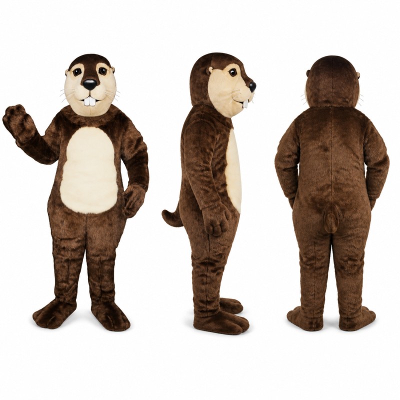 Otter Mascot Costume in Dark Brown with Cream Belly Adult