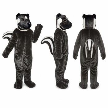 Skunk Mascot Costume in Black with White Stripes Adult