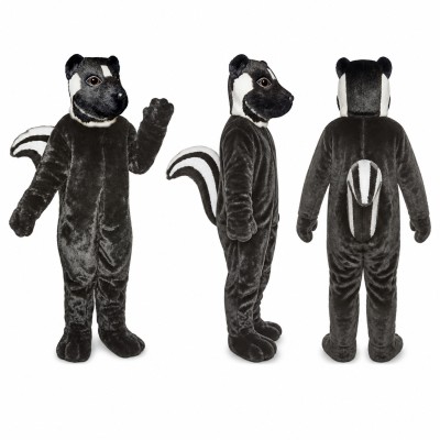 Skunk Mascot Costume in Black with White Stripes Adult