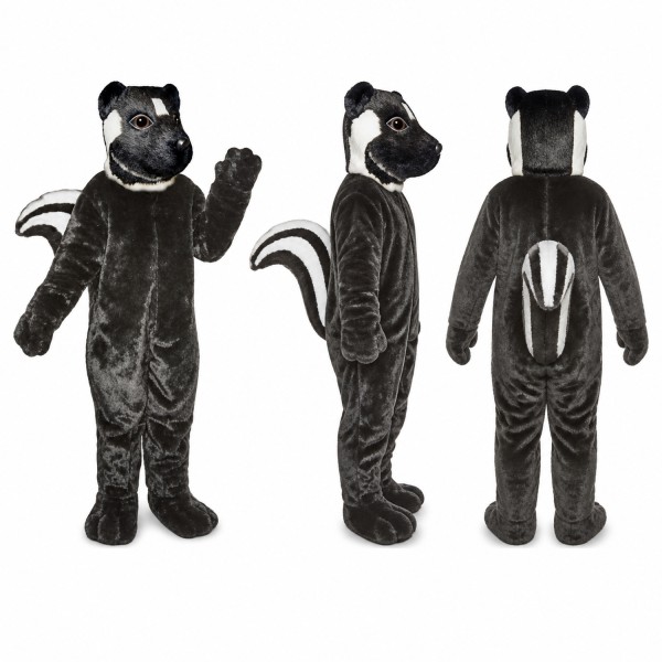 Skunk Mascot Costume in Black with White Stripes Adult