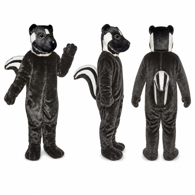 Skunk Mascot Costume in Black with White Stripes Adult