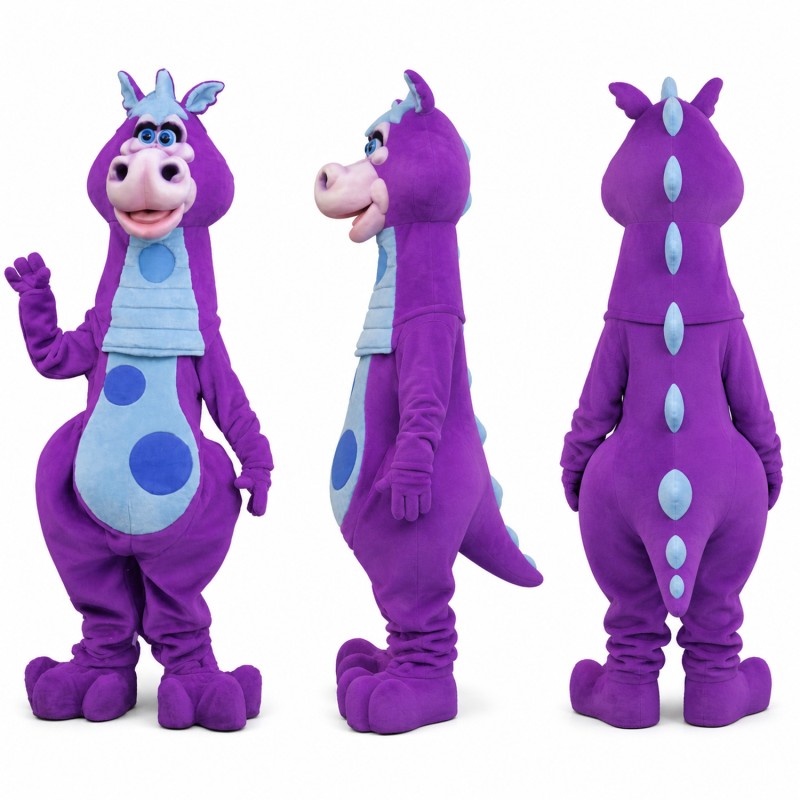 Dragon Mascot Costume in Purple with Blue Spots Adult