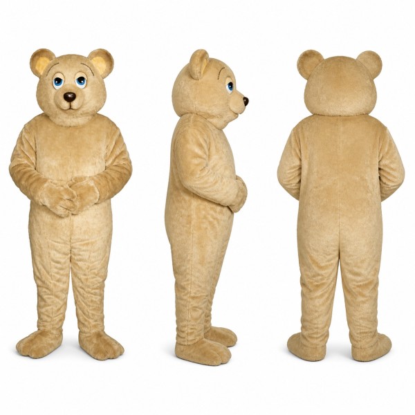 Teddy Bear Mascot Costume in Tan with Blue Eyes Adult