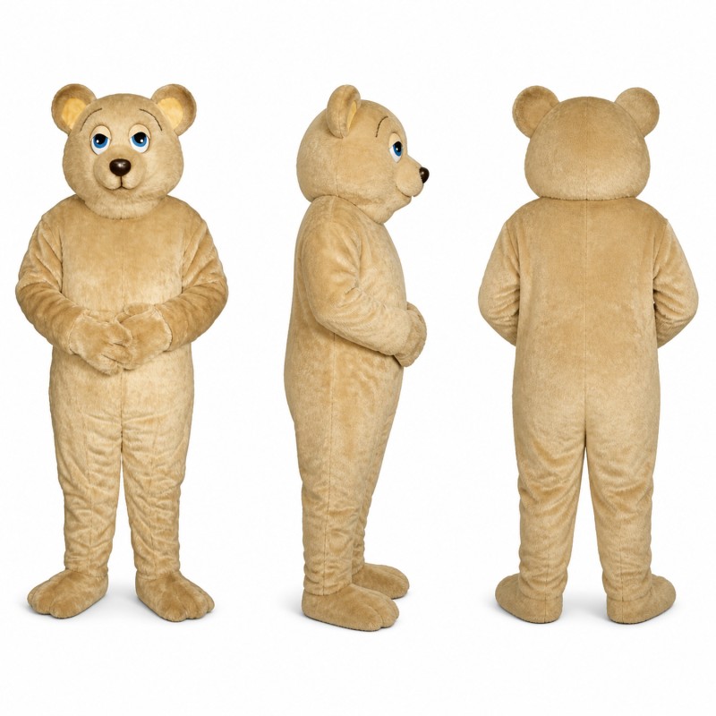 Teddy Bear Mascot Costume in Tan with Blue Eyes Adult