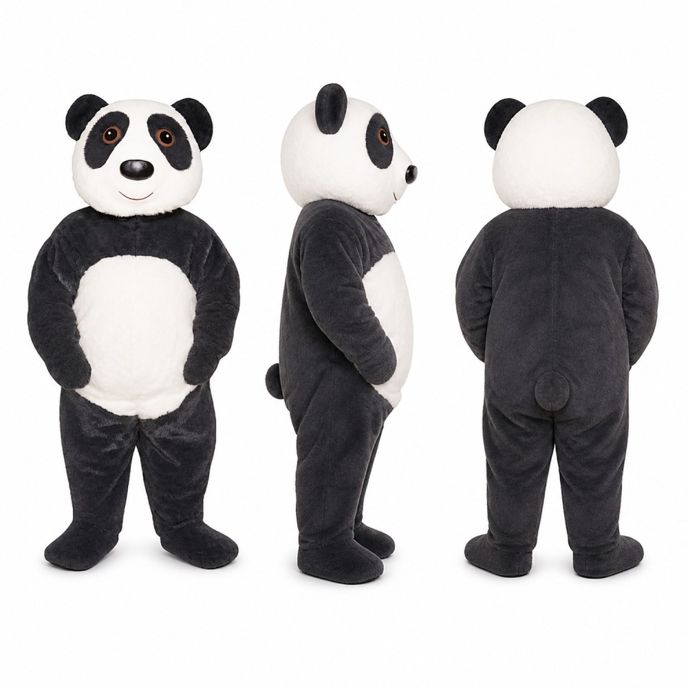Panda Mascot Costume in Black and White with Rounded Belly Adult Panda Mascot Costume in Black and White with Rounded Belly Adult