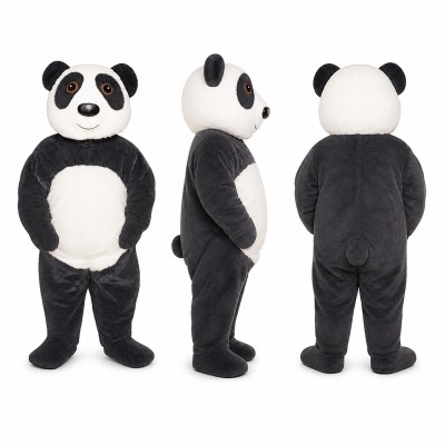 Panda Mascot Costume in Black and White with Rounded Belly Adult