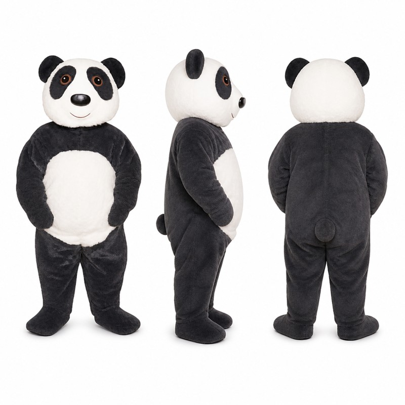 Panda Mascot Costume in Black and White with Rounded Belly Adult