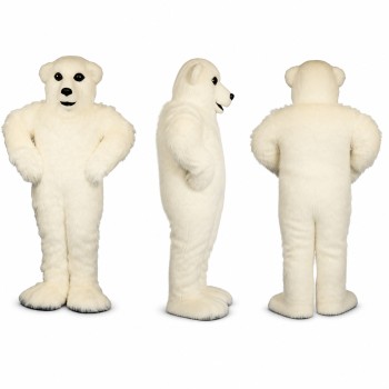 Polar Bear Mascot Costume in White with Shaggy Fur Adult