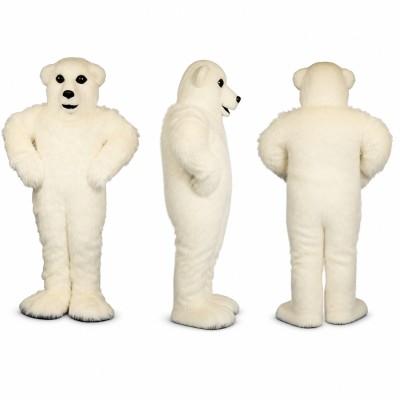 Polar Bear Mascot Costume in White with Shaggy Fur Adult