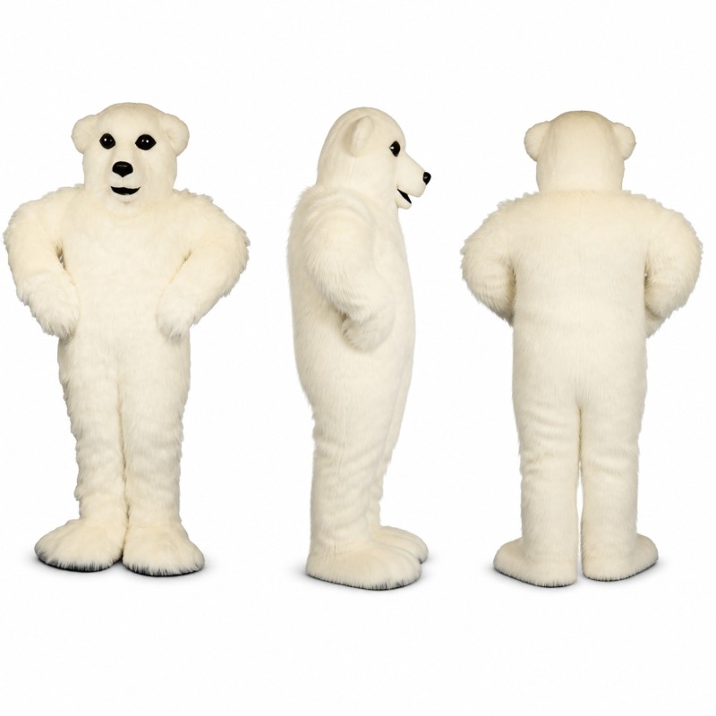 Polar Bear Mascot Costume in White with Shaggy Fur Adult