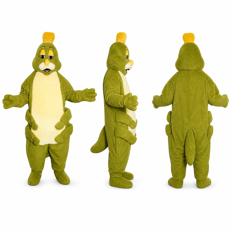 Dinosaur Mascot Costume in Green with Yellow Belly Adult