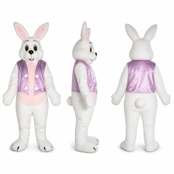 Rabbit Mascot Costume in White with Lavender Vest Adult