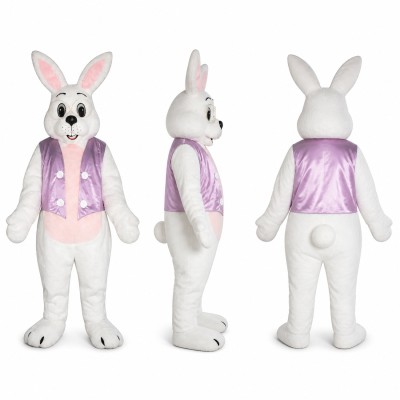 Rabbit Mascot Costume in White with Lavender Vest Adult