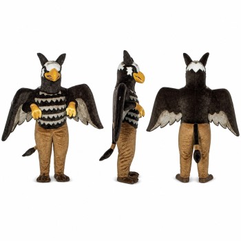Hawk Mascot Costume with Black Wings and Striped Jersey Adult