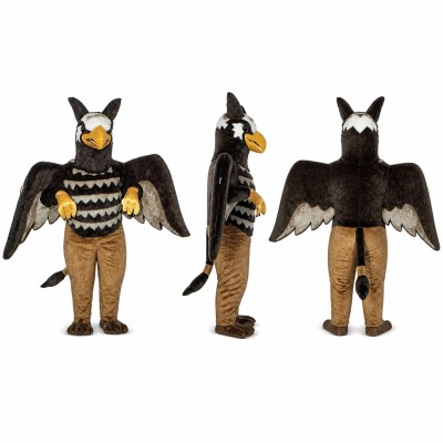 Hawk Mascot Costume with Black Wings and Striped Jersey Adult