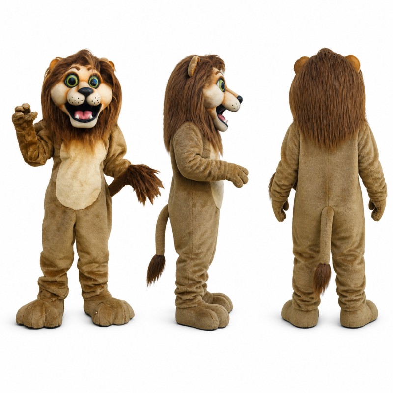 Lion Mascot Costume in Brown with Shaggy Mane Adult