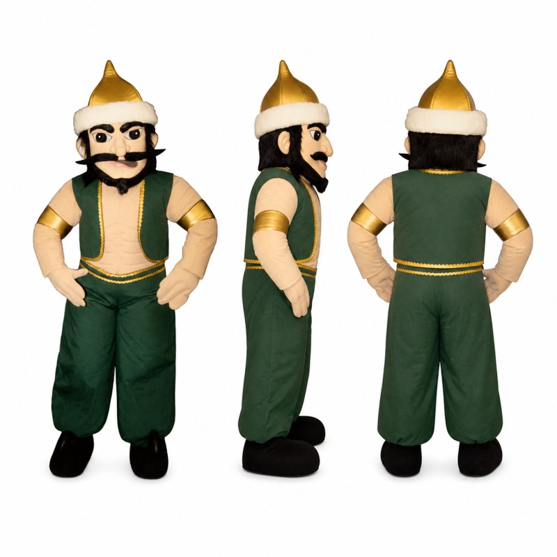 Royal Guard Mascot Costume in Green with Gold Helmet Adult