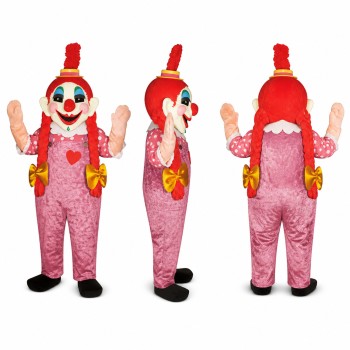 Clown Mascot Costume in Pink with Red Hair Adult