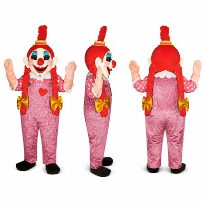 Clown Mascot Costume in Pink with Red Hair Adult