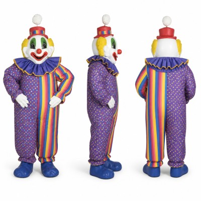 Clown Mascot Costume in Purple with Rainbow Stripes Adult