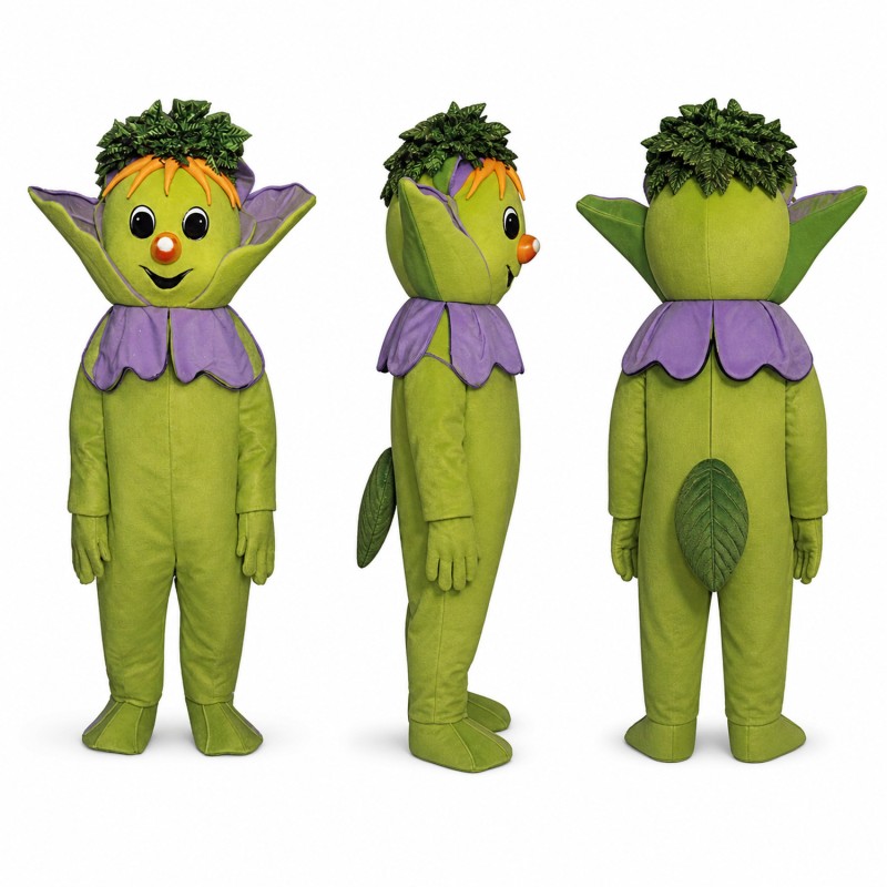 Flower Character Mascot Costume in Green with Purple Petal Collar Adult